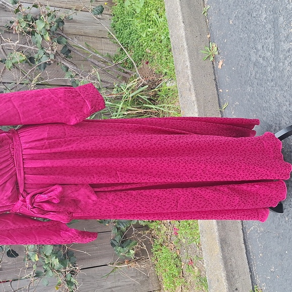 Alexa B Nites Fuchsia Long Sleeve Animal Print Maxi Dress Size 8 vintage - Picture 3 of 9
